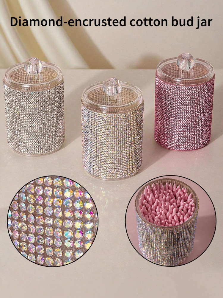 Luxury Skincare Containers - Toples Penyimpanan Kapas Berhias Berlian Mewah