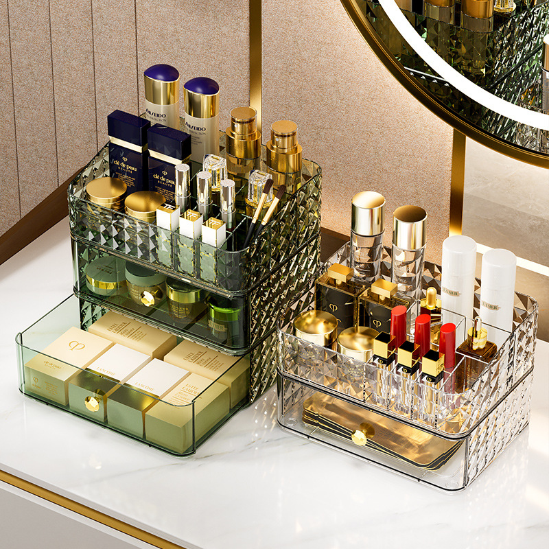 High Luxury Skincare - Kotak Penyimpanan Kosmetik Motif Berlian, Mewah,