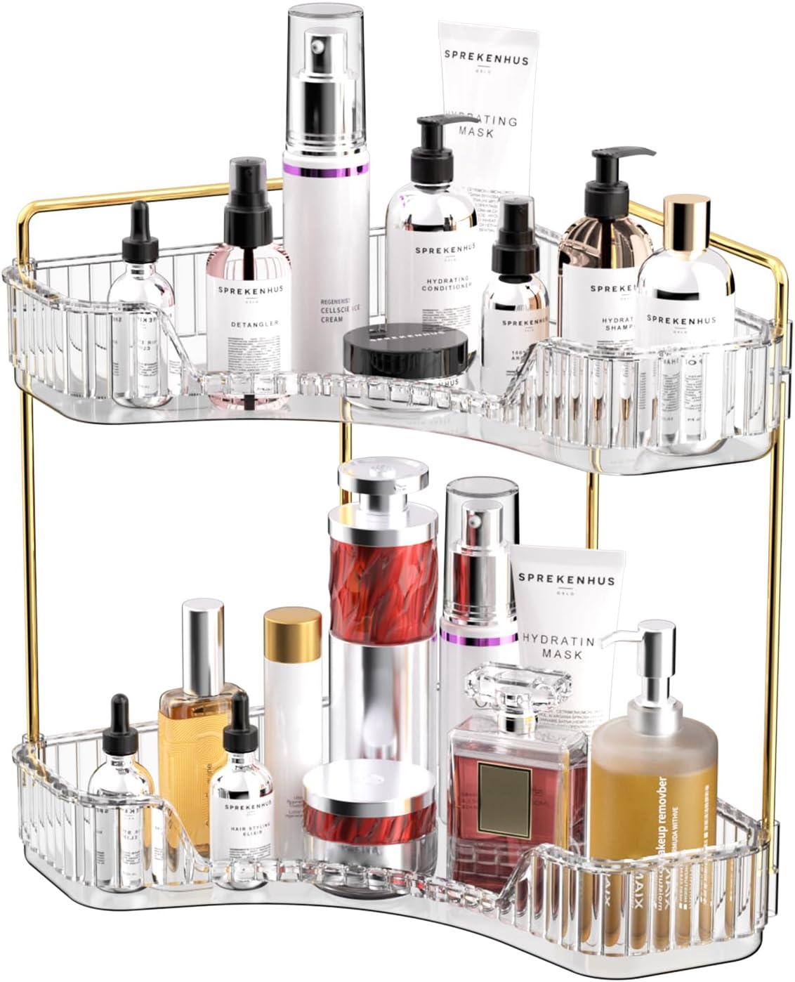 Luxury Skincare Tray - Rak Penyimpanan 2-Tingkat Transparan untuk Kamar