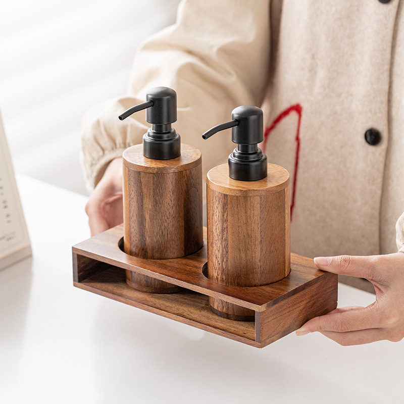 Luxury Skincare Tray - Botol kosong tipe tekan dari kayu