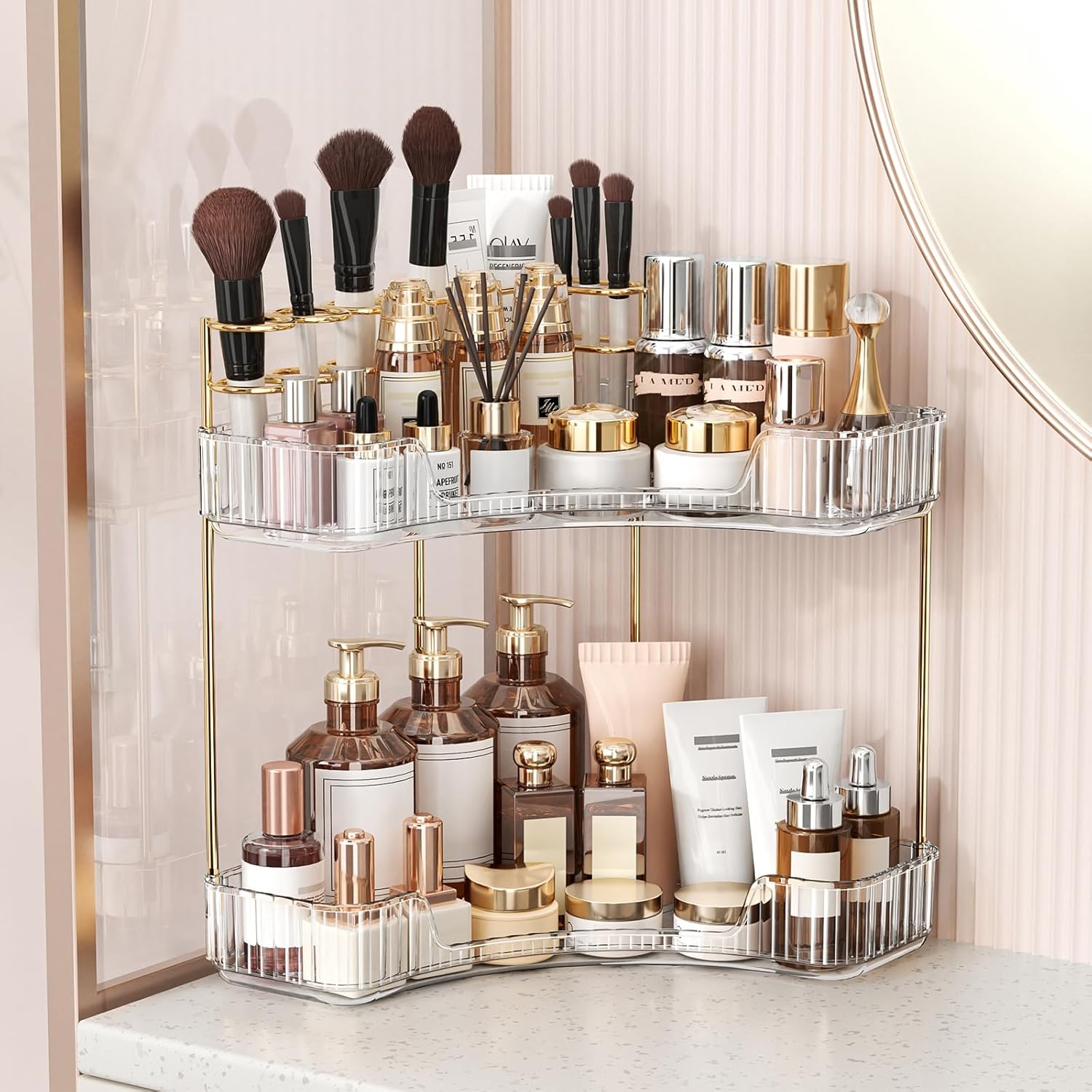 Rak Penyimpanan 2-Tingkat Tran - Luxury Skincare Tray ulasan dan harga