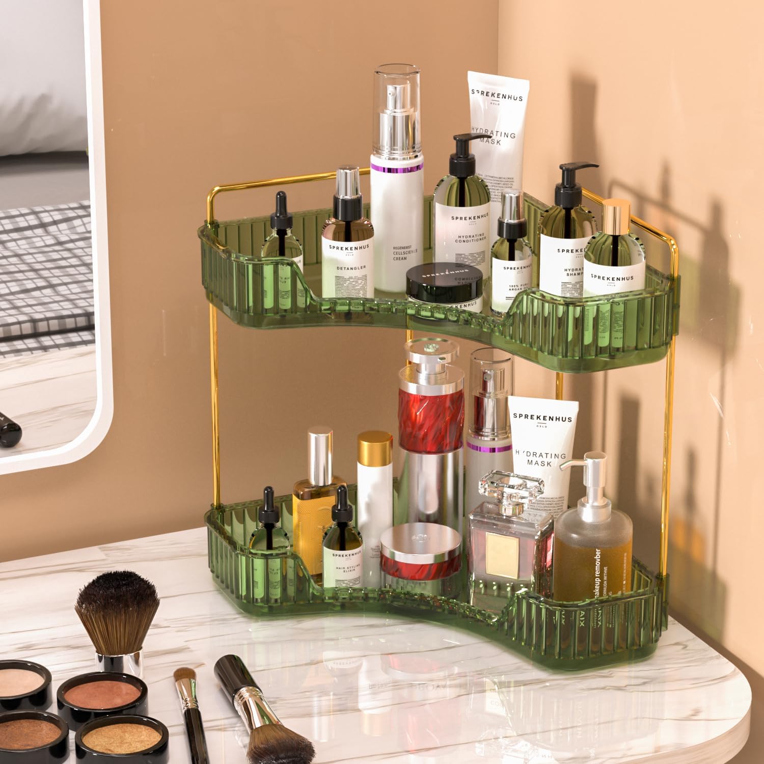 Rak Penyimpanan 2-Tingkat Tran - Luxury Skincare Tray ulasan dan harga